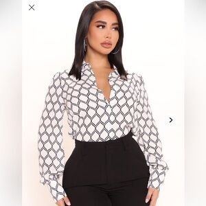 Geometric Black and White Women's Top